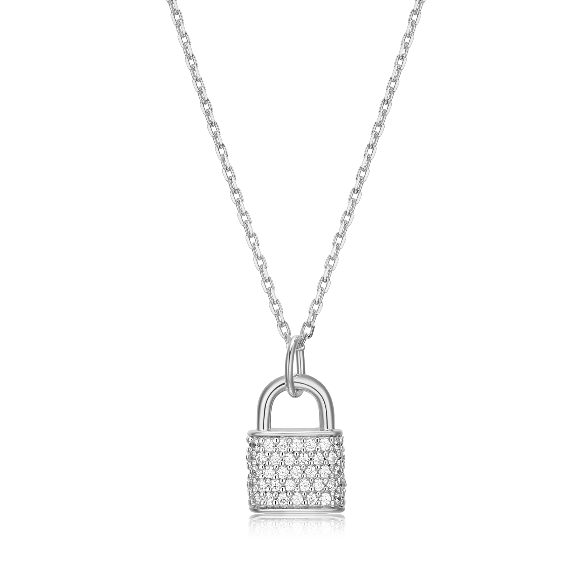 Lock Pendant Necklace in Rhodium-Plated Sterling Silver | M by Monte Luna
