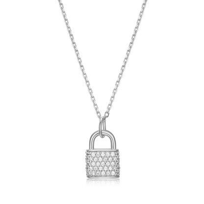 Lock Pendant Necklace in Rhodium-Plated Sterling Silver | M by Monte Luna