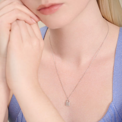 Lock Pendant Necklace in Rhodium-Plated Sterling Silver | M by Monte Luna