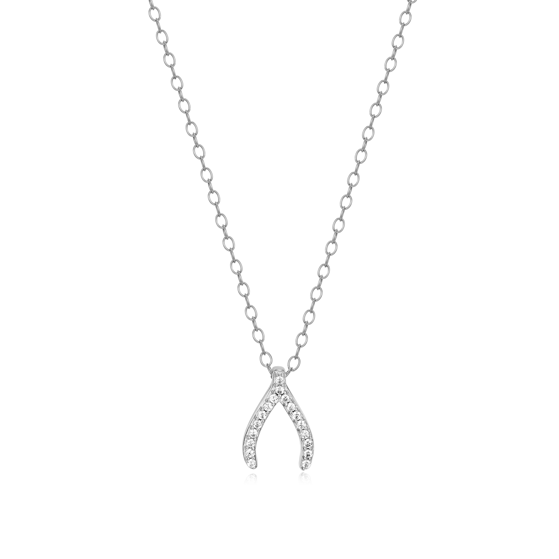 Wishbone Pendant Necklace in Rhodium-Plated Sterling Silver | M by Monte Luna