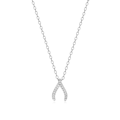 Wishbone Pendant Necklace in Rhodium-Plated Sterling Silver | M by Monte Luna