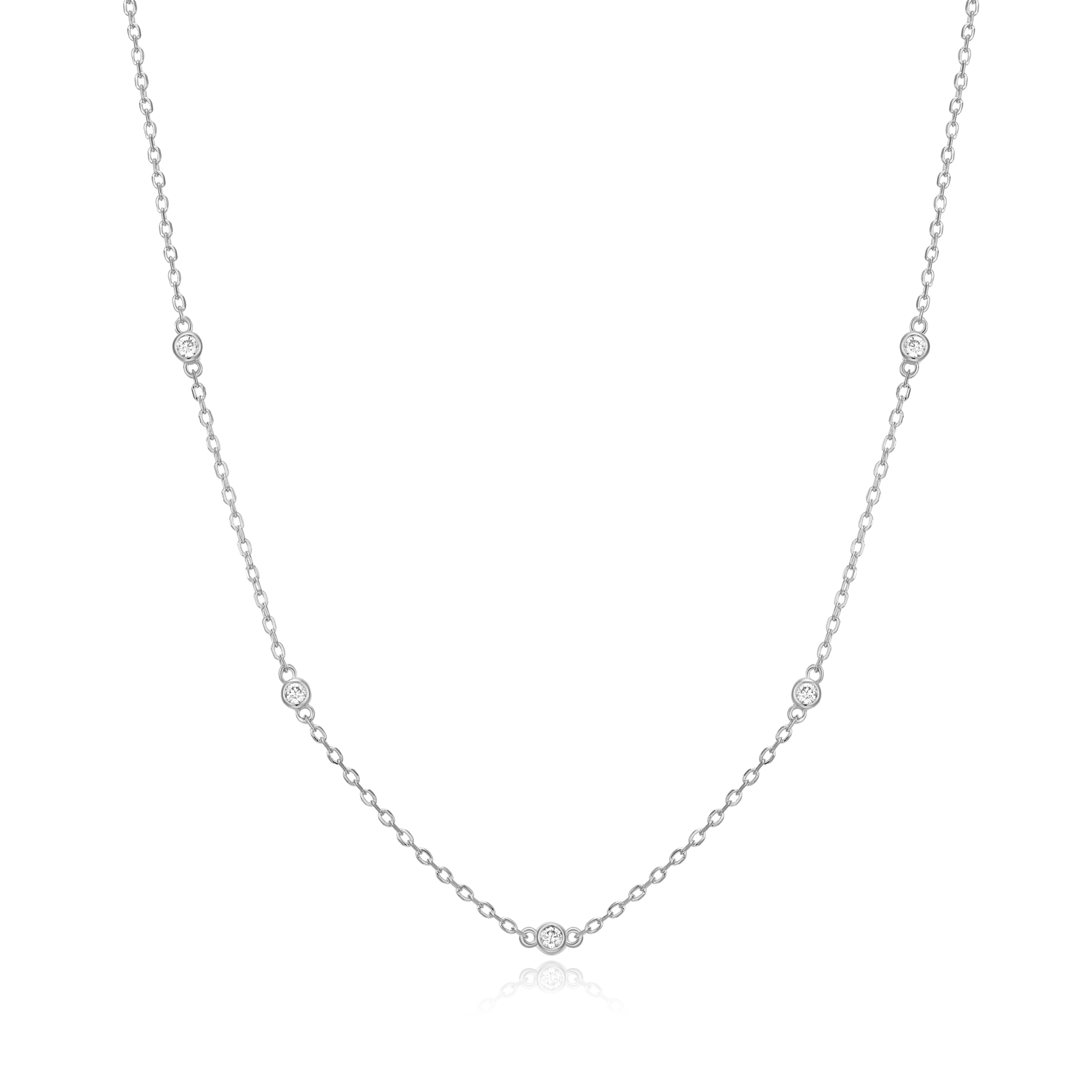 Bezel-Set Lab-Created Diamond Station Necklace in Rhodium-Plated Sterling Silver | M by Monte Luna