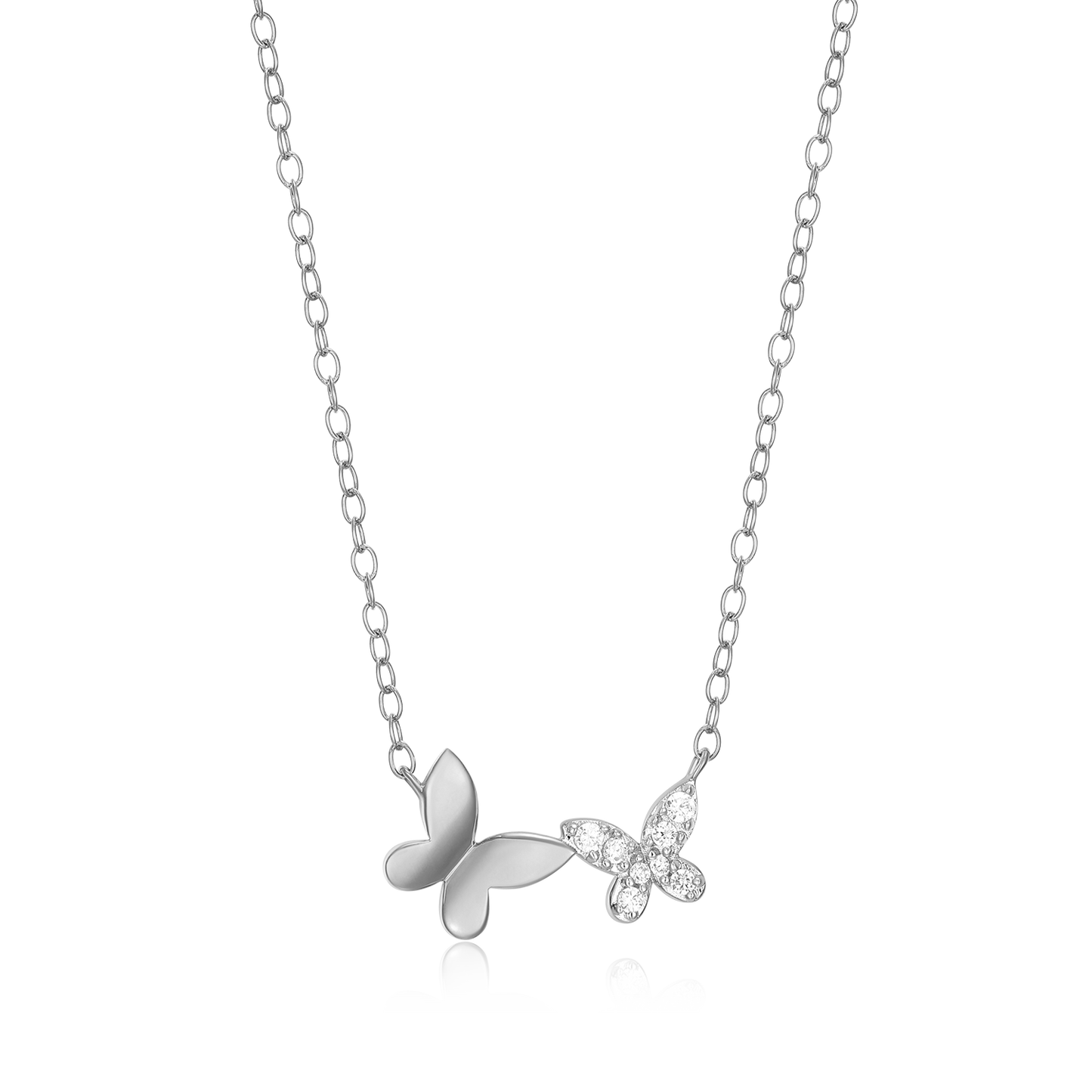 Twin Butterfly Lab-Created Diamond Necklace in Rhodium-Plated Sterling Silver | M by Monte Luna