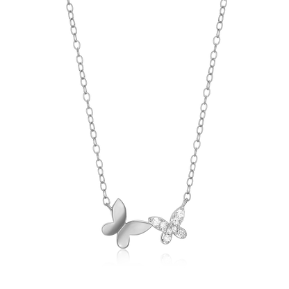 Twin Butterfly Lab-Created Diamond Necklace in Rhodium-Plated Sterling Silver | M by Monte Luna