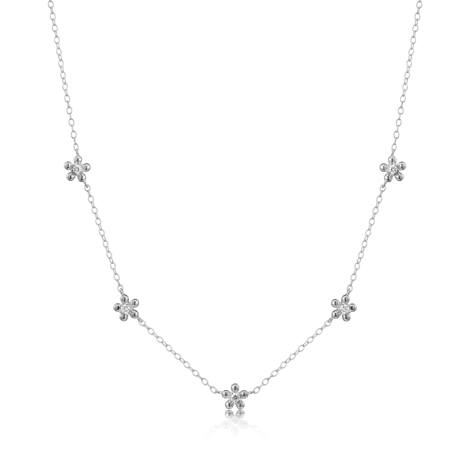 Flower Station Necklace in Rhodium-Plated Sterling Silver | M by Monte Luna