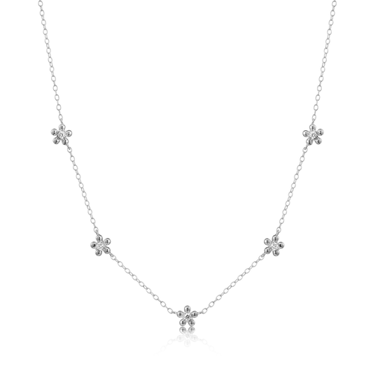 Flower Station Necklace in Rhodium-Plated Sterling Silver | M by Monte Luna