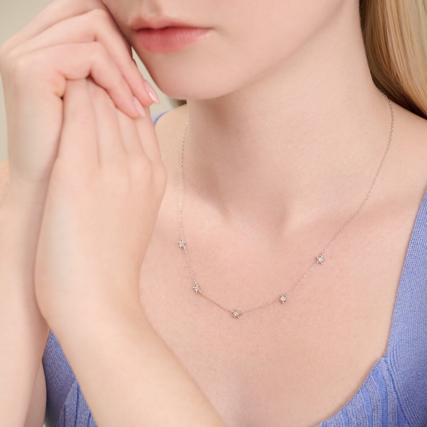 Flower Station Necklace in Rhodium-Plated Sterling Silver | M by Monte Luna