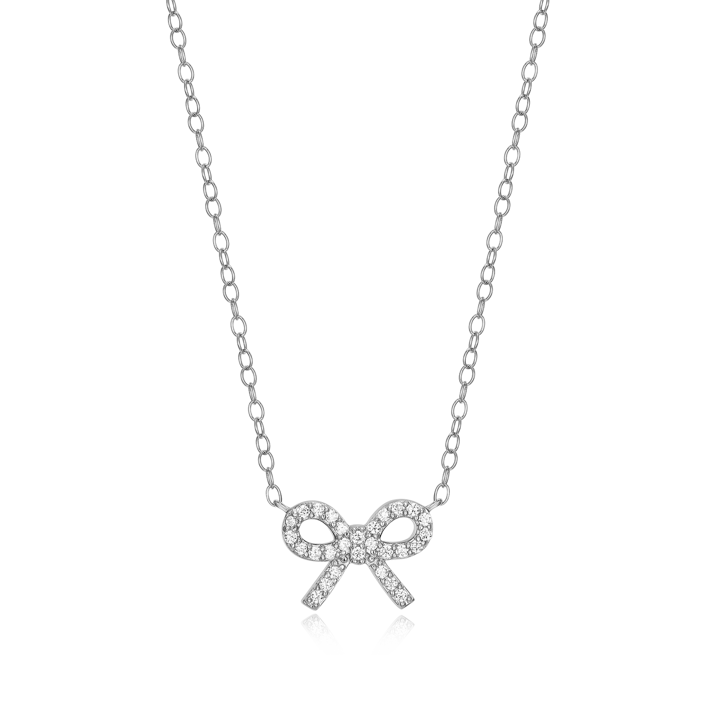 Ribbon Bow Lab-Created Diamond Charm Necklace in Rhodium-Plated Sterling Silver | M by Monte Luna