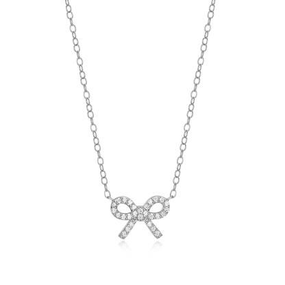 Ribbon Bow Lab-Created Diamond Charm Necklace in Rhodium-Plated Sterling Silver | M by Monte Luna