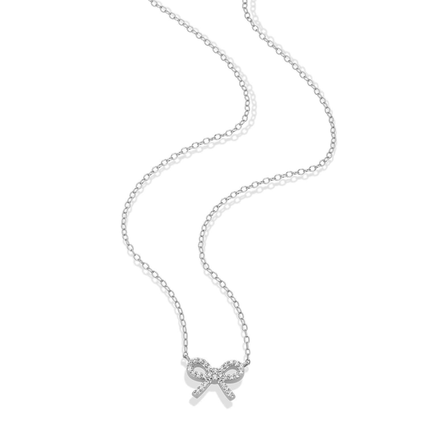 Ribbon Bow Lab-Created Diamond Charm Necklace in Rhodium-Plated Sterling Silver | M by Monte Luna