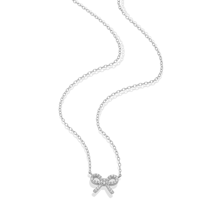 Ribbon Bow Lab-Created Diamond Charm Necklace in Rhodium-Plated Sterling Silver | M by Monte Luna