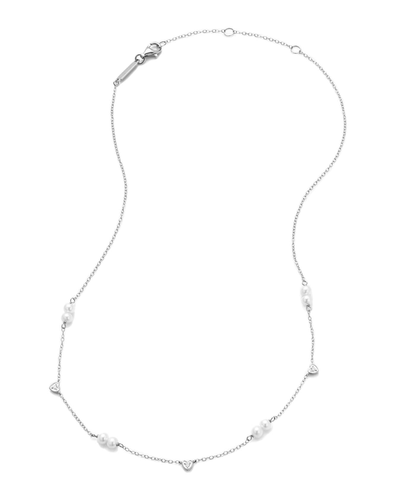 Hearts & Pearls Station Necklace in Rhodium-Plated Sterling Silver | M by Monte Luna
