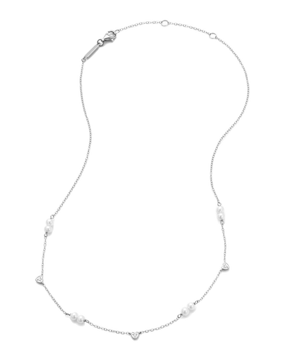 Hearts & Pearls Station Necklace in Rhodium-Plated Sterling Silver | M by Monte Luna
