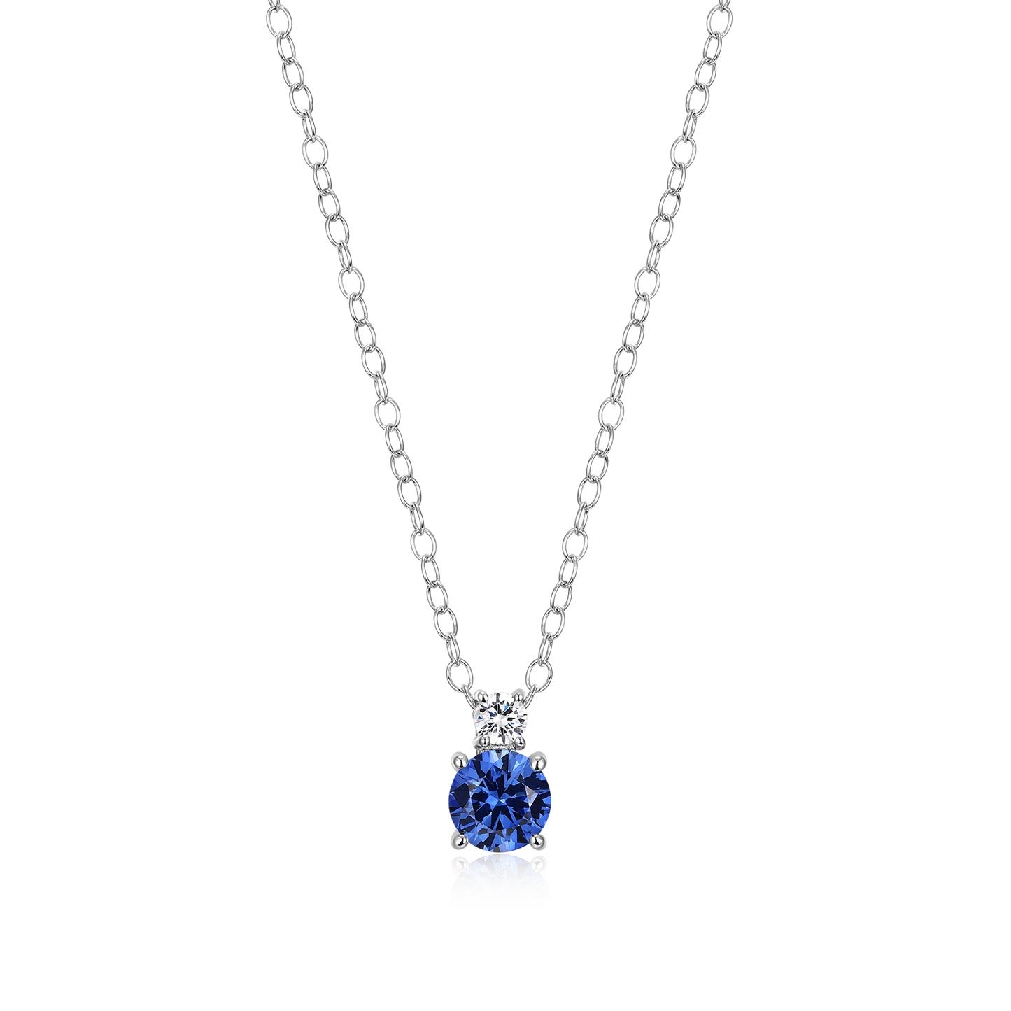 Lab-Created Sapphire & Diamond Pendant Necklace in Rhodium-Plated Sterling Silver | M by Monte Luna