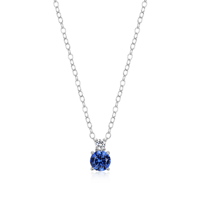 Lab-Created Sapphire & Diamond Pendant Necklace in Rhodium-Plated Sterling Silver | M by Monte Luna