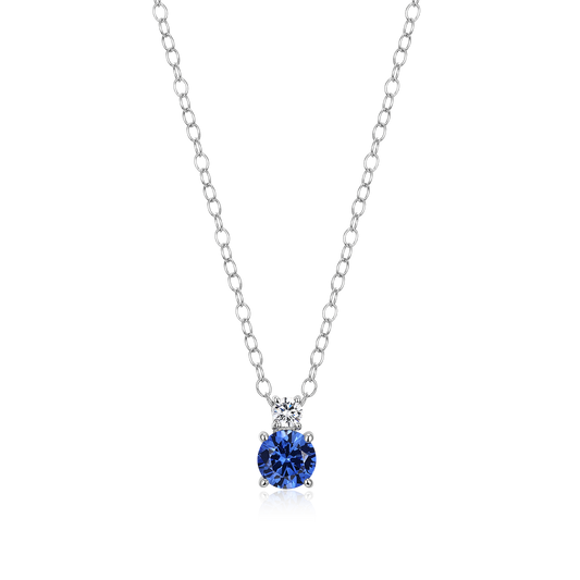 Lab-Created Sapphire & Diamond Pendant Necklace in Rhodium-Plated Sterling Silver | M by Monte Luna
