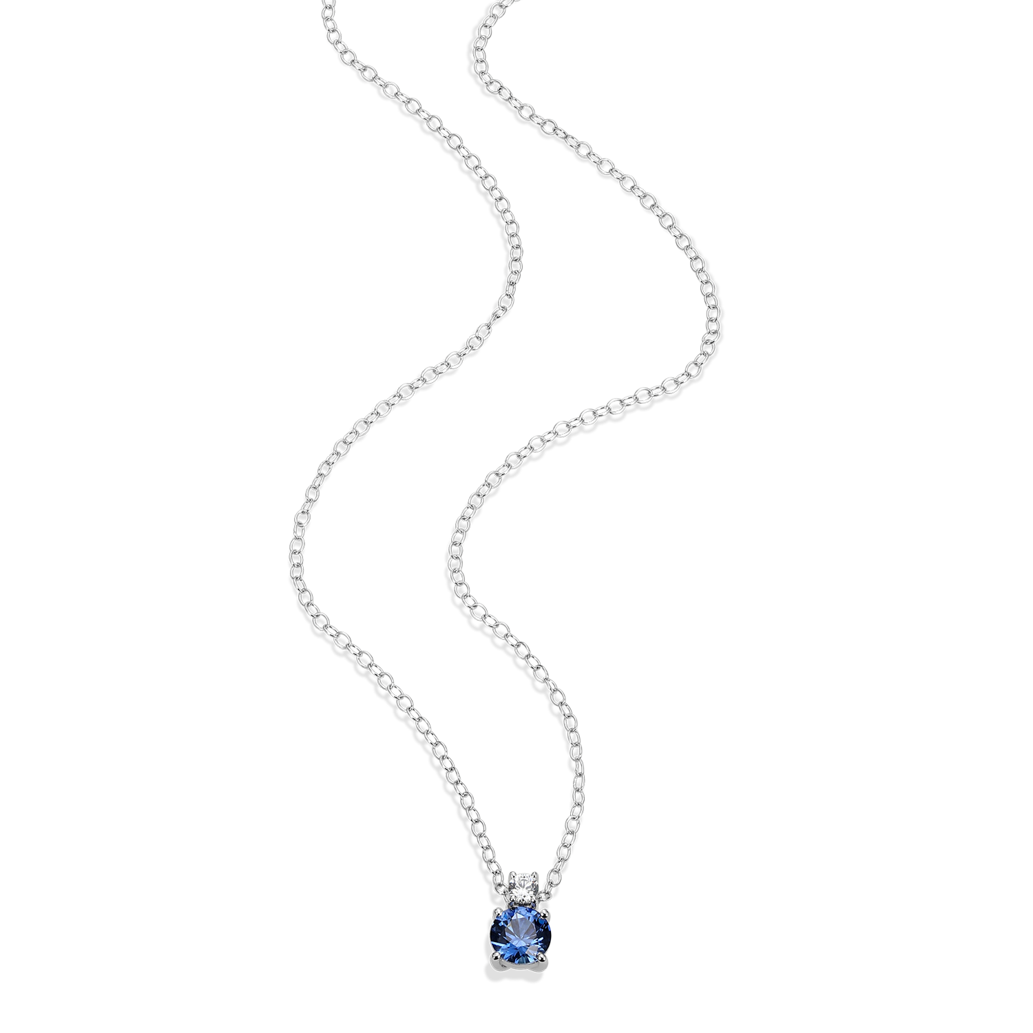 Lab-Created Sapphire & Diamond Pendant Necklace in Rhodium-Plated Sterling Silver | M by Monte Luna