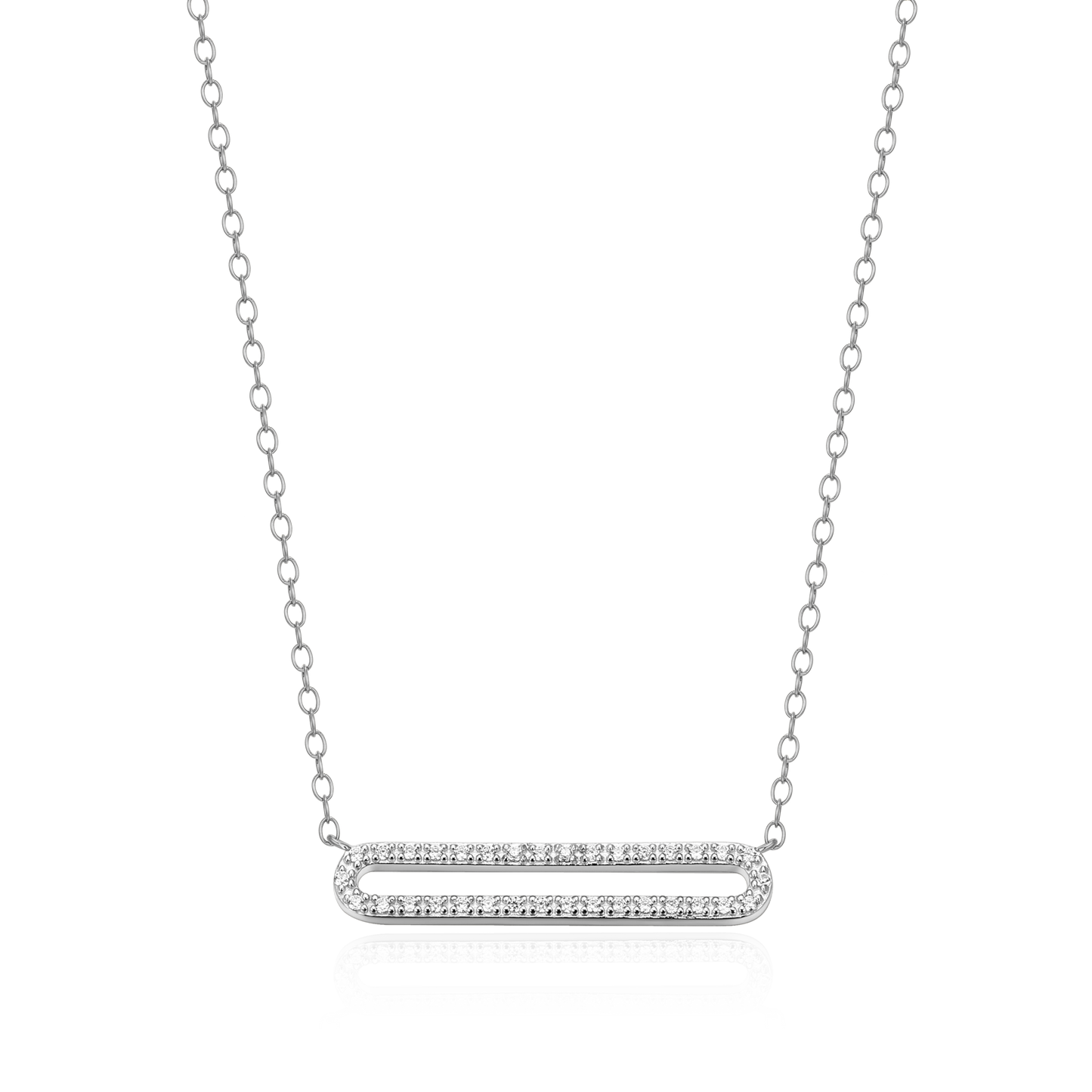 Pave Paperclip Pendant Necklace in Rhodium-Plated Sterling Silver | M by Monte Luna