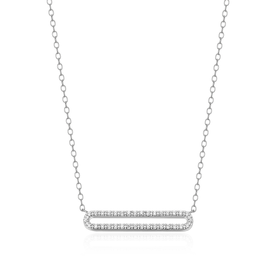Pave Paperclip Pendant Necklace in Rhodium-Plated Sterling Silver | M by Monte Luna