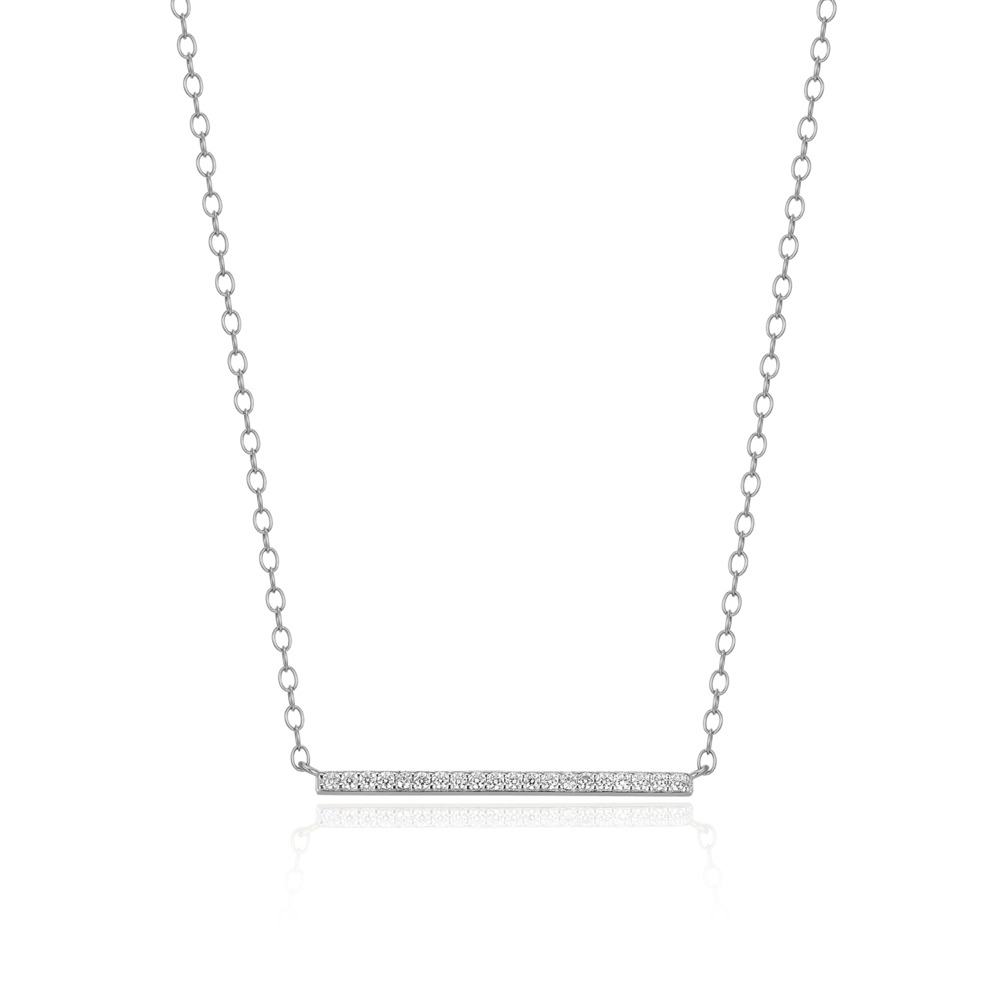 Pave Bar Necklace in Rhodium-Plated Sterling Silver | M by Monte Luna