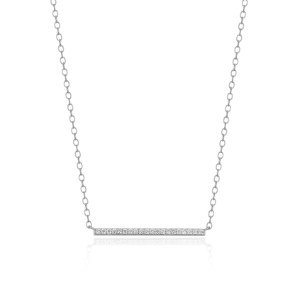 Pave Bar Necklace in Rhodium-Plated Sterling Silver | M by Monte Luna