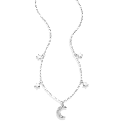 Dangling Moon & Stars Necklace in Rhodium-Plated Sterling Silver | M by Monte Luna