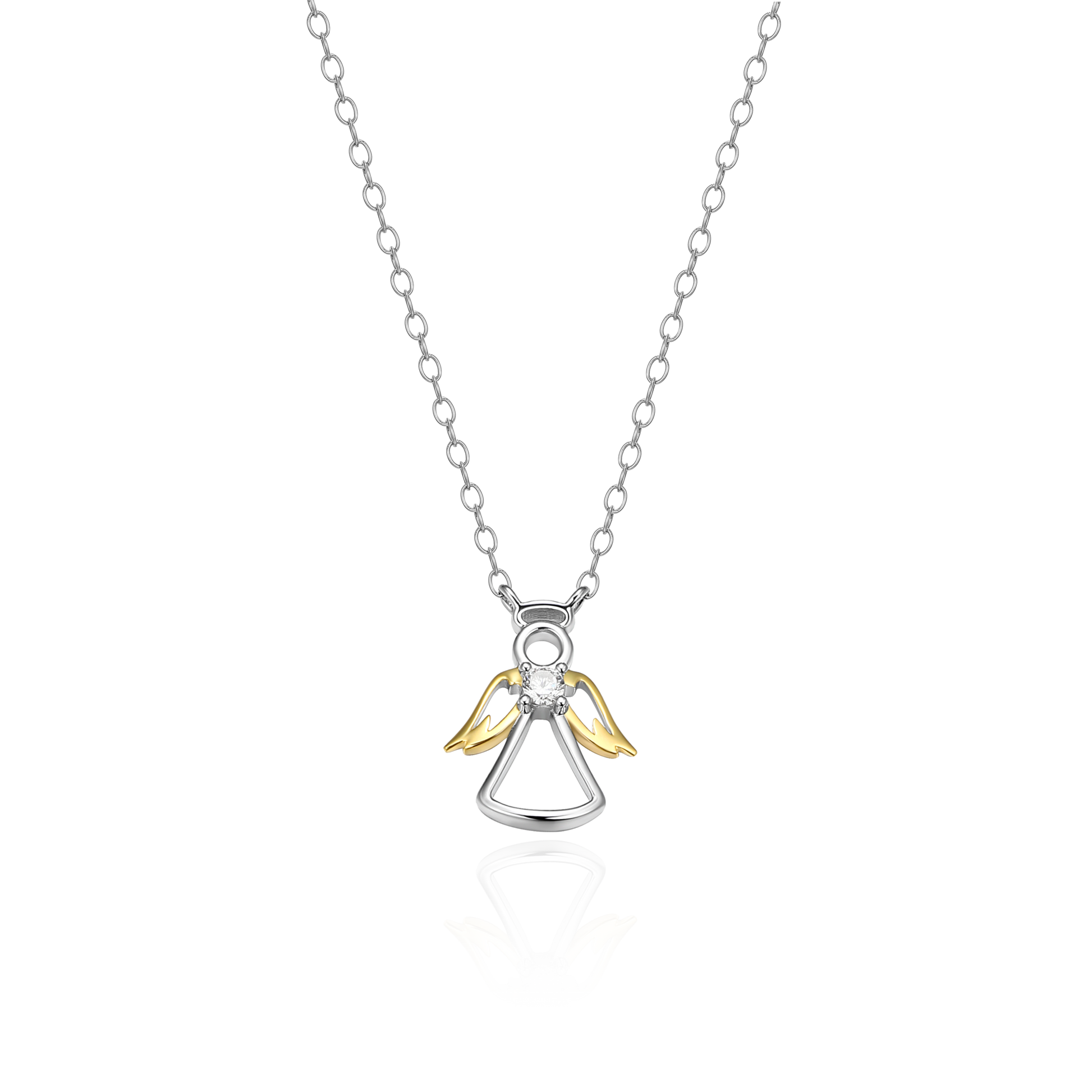 Angel Pendant Lab-Created Diamond Necklace in Rhodium & 14K Gold-Plated Sterling Silver | M by Monte Luna