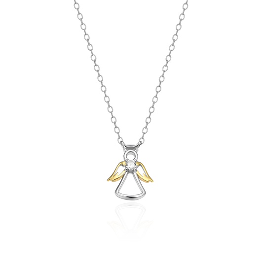 Angel Pendant Lab-Created Diamond Necklace in Rhodium & 14K Gold-Plated Sterling Silver | M by Monte Luna