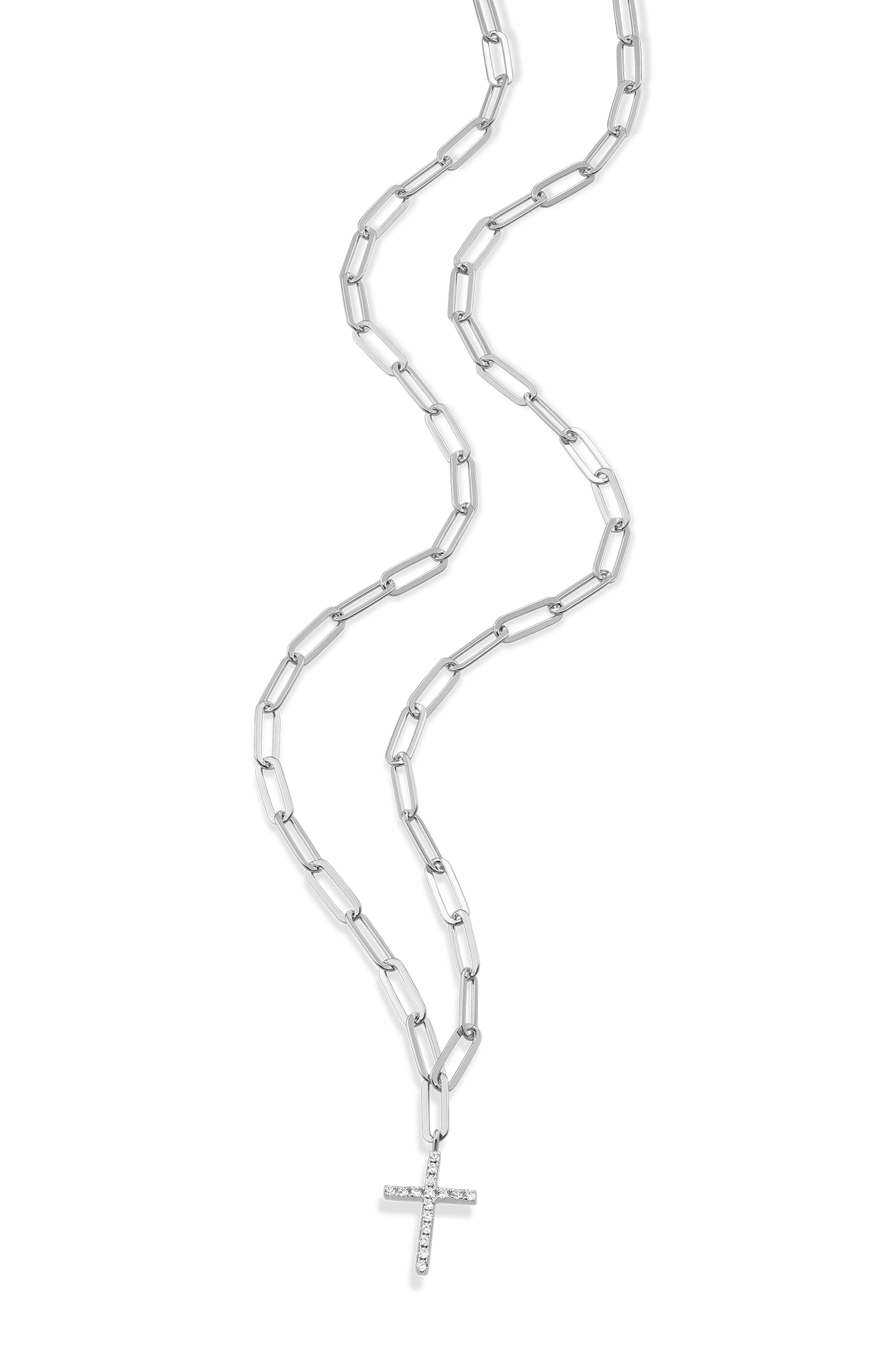 Cross Pendant Lab-Created Diamond Paperclip Necklace in Rhodium-Plated Sterling Silver | M by Monte Luna