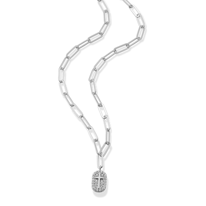 Cross Tag Pendant Lab-Created Diamond Paperclip Necklace in Rhodium-Plated Sterling Silver | M by Monte Luna