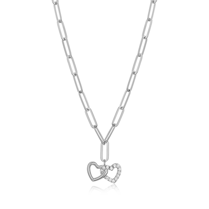 Twin Heart Pendant Lab-Created Diamond Paperclip Necklace in Rhodium-Plated Sterling Silver | M by Monte Luna