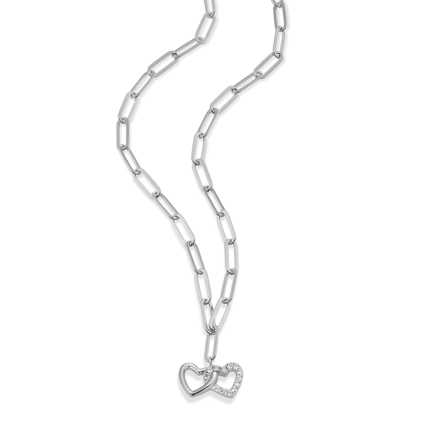 Twin Heart Pendant Lab-Created Diamond Paperclip Necklace in Rhodium-Plated Sterling Silver | M by Monte Luna