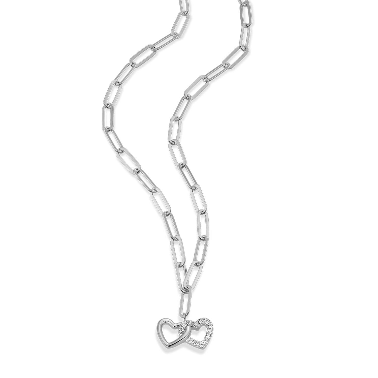 Twin Heart Pendant Lab-Created Diamond Paperclip Necklace in Rhodium-Plated Sterling Silver | M by Monte Luna