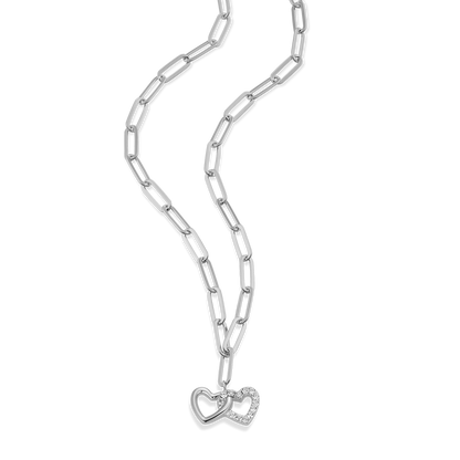 Twin Heart Pendant Lab-Created Diamond Paperclip Necklace in Rhodium-Plated Sterling Silver | M by Monte Luna