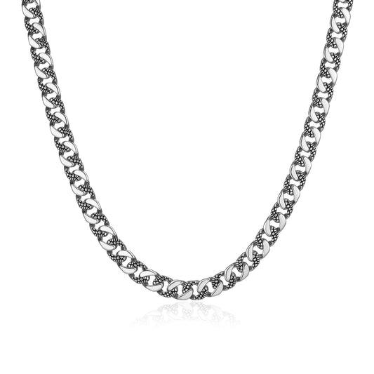 Reptile Design Cuban Link Chain Necklace in Rhodium-Plated Sterling Silver | ethos