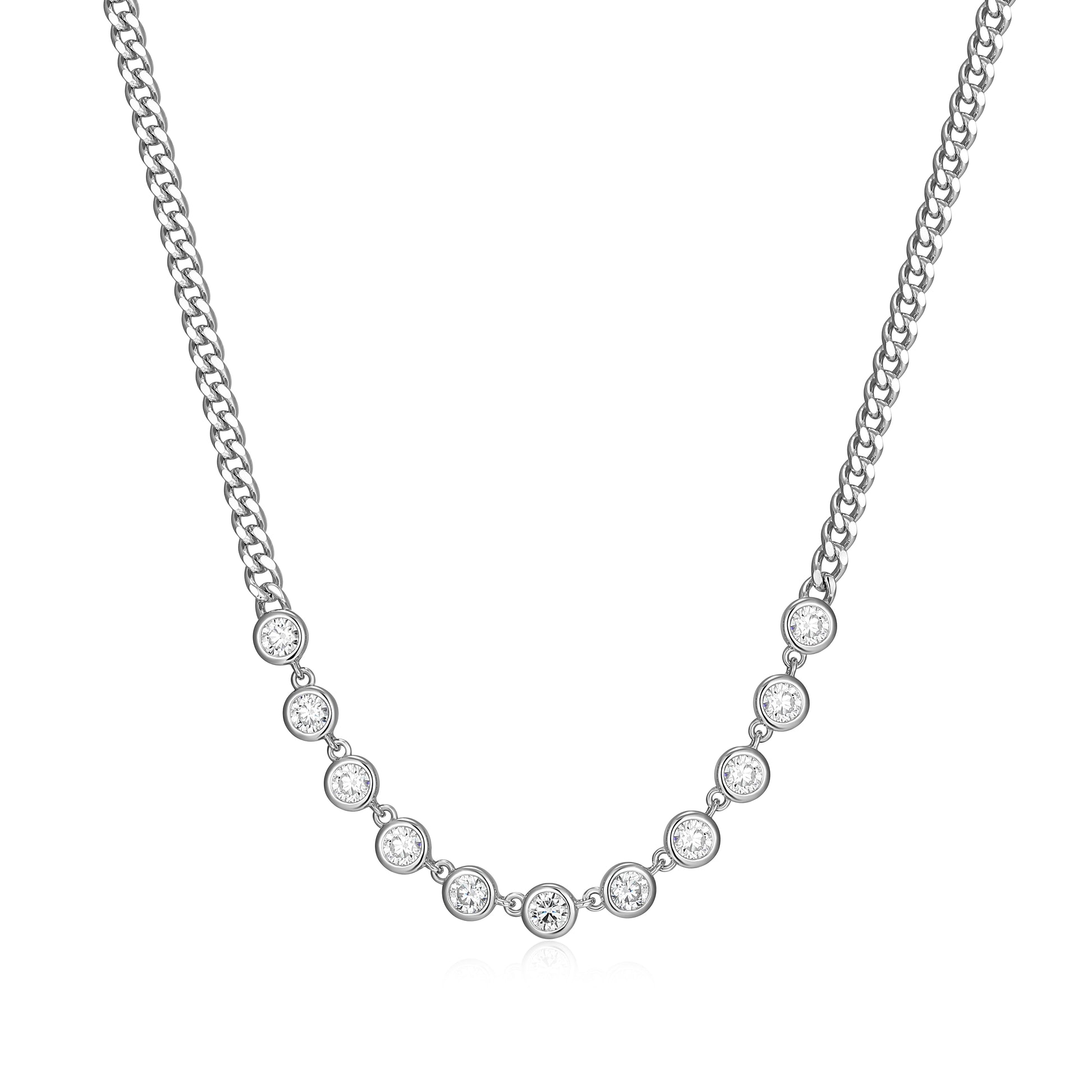 RN0193W - Station CZ Cuban Chain Necklace | reign