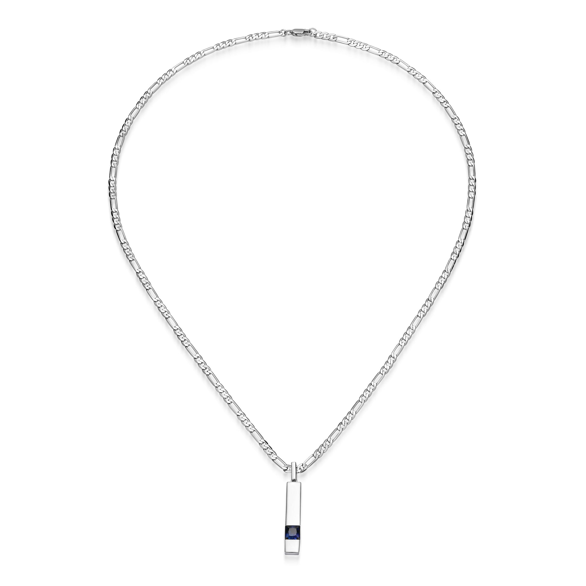UN0121 - Sovereign Lab-Created Sapphire Figaro Chain Pendant Necklace | Paris 1901