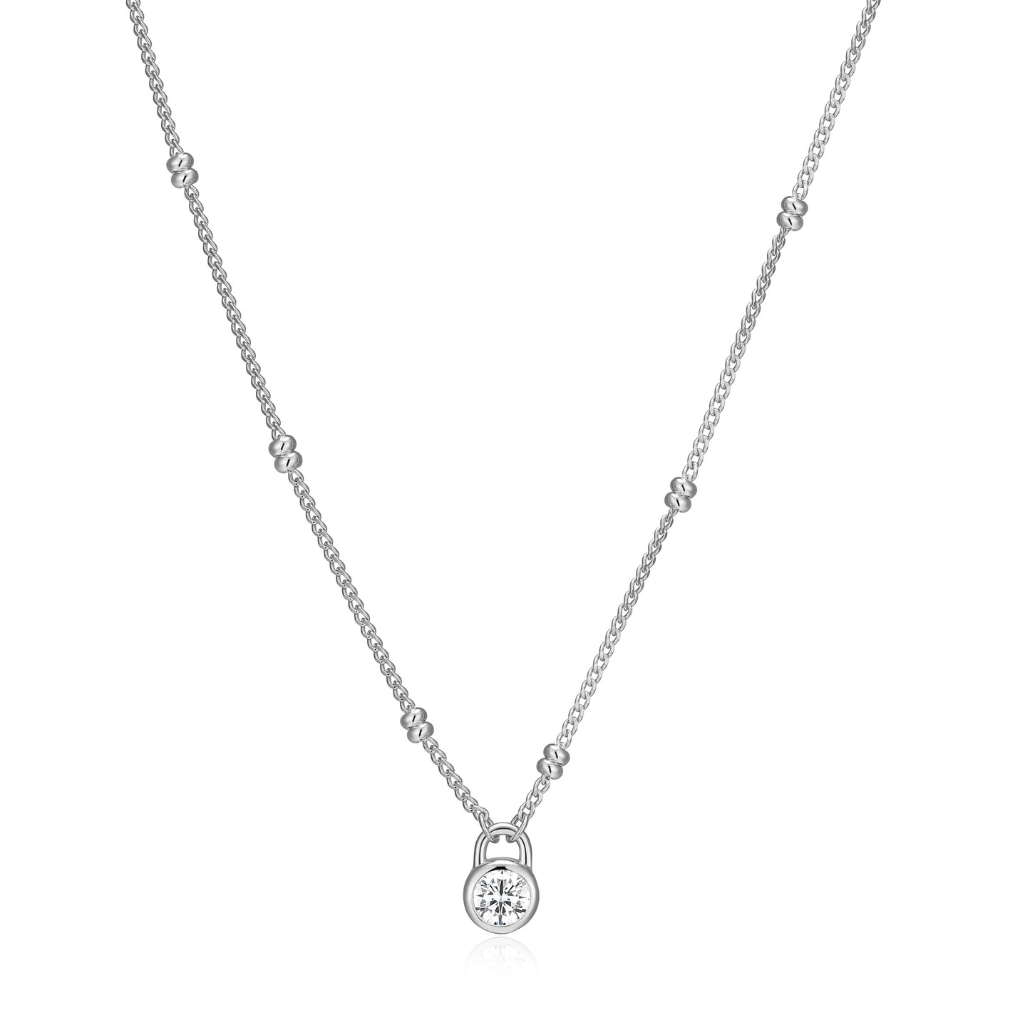 BN0307W - Lock Pendant Double Beaded Curb Chain Necklace | m by monte luna