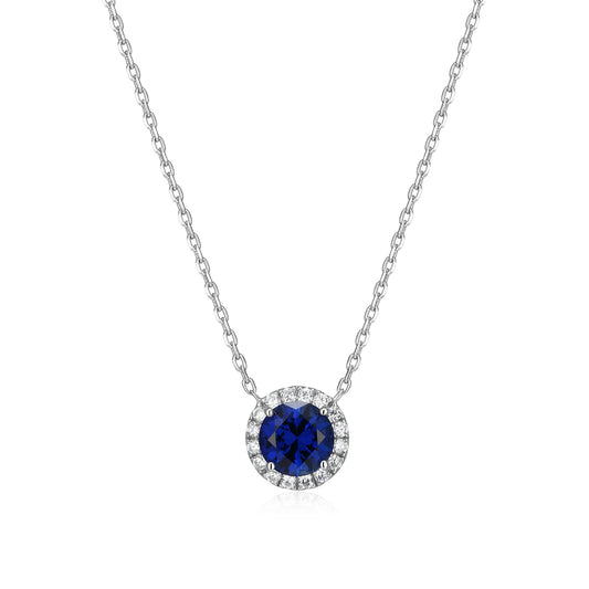 MN0148W - Halo Lab-Created Sapphire Necklace | Monte Luna