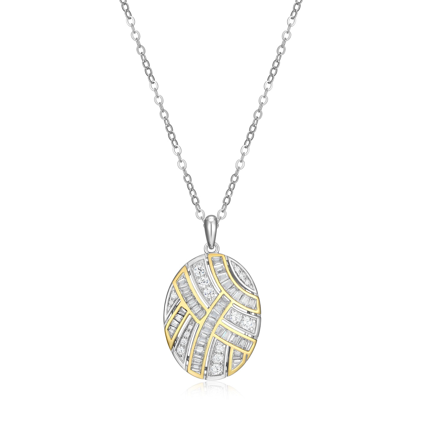CN0225 - Two-Tone Baguette Oval Pendant Necklace | Paris 1901
