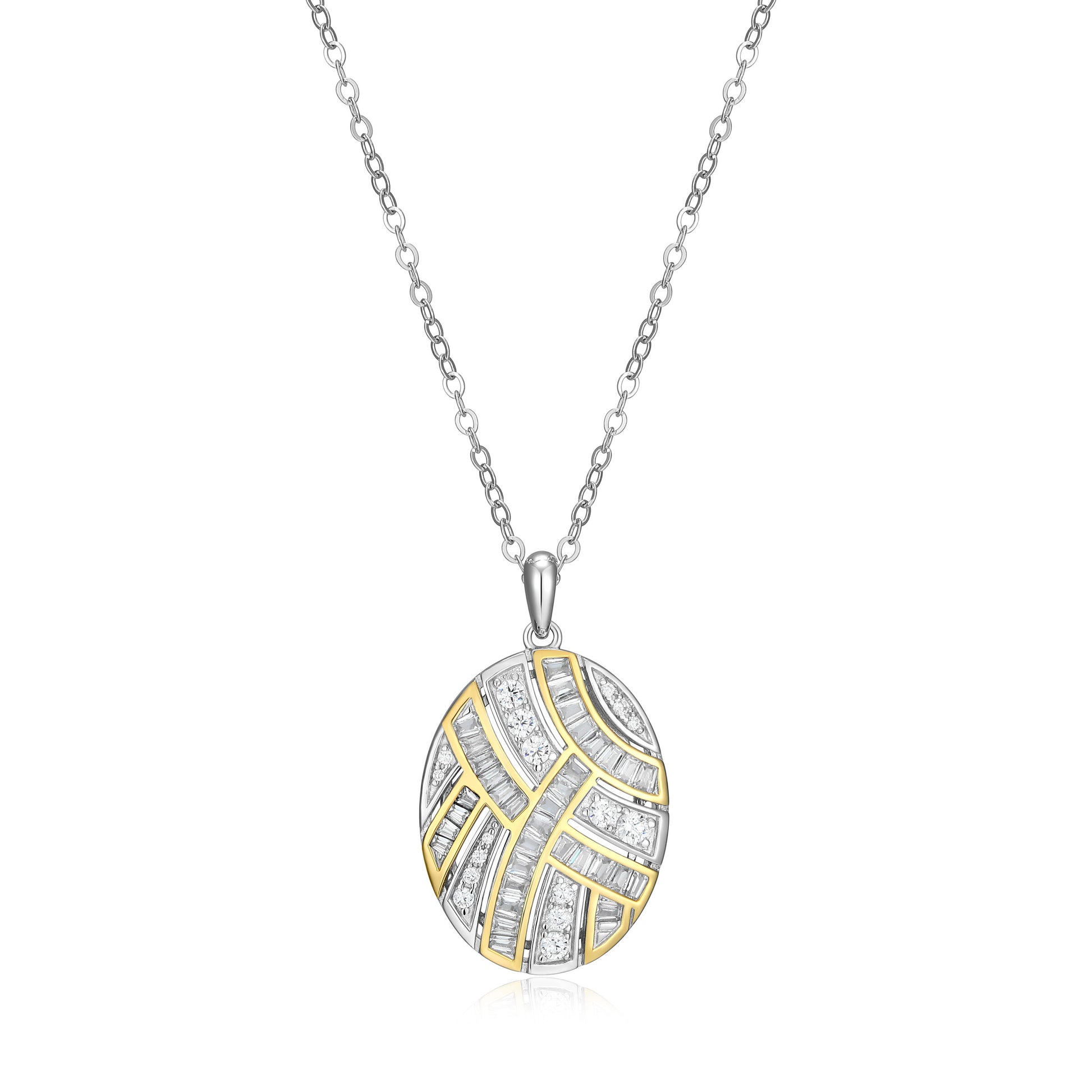 CN0225 - Two-Tone Baguette Oval Pendant Necklace | Paris 1901