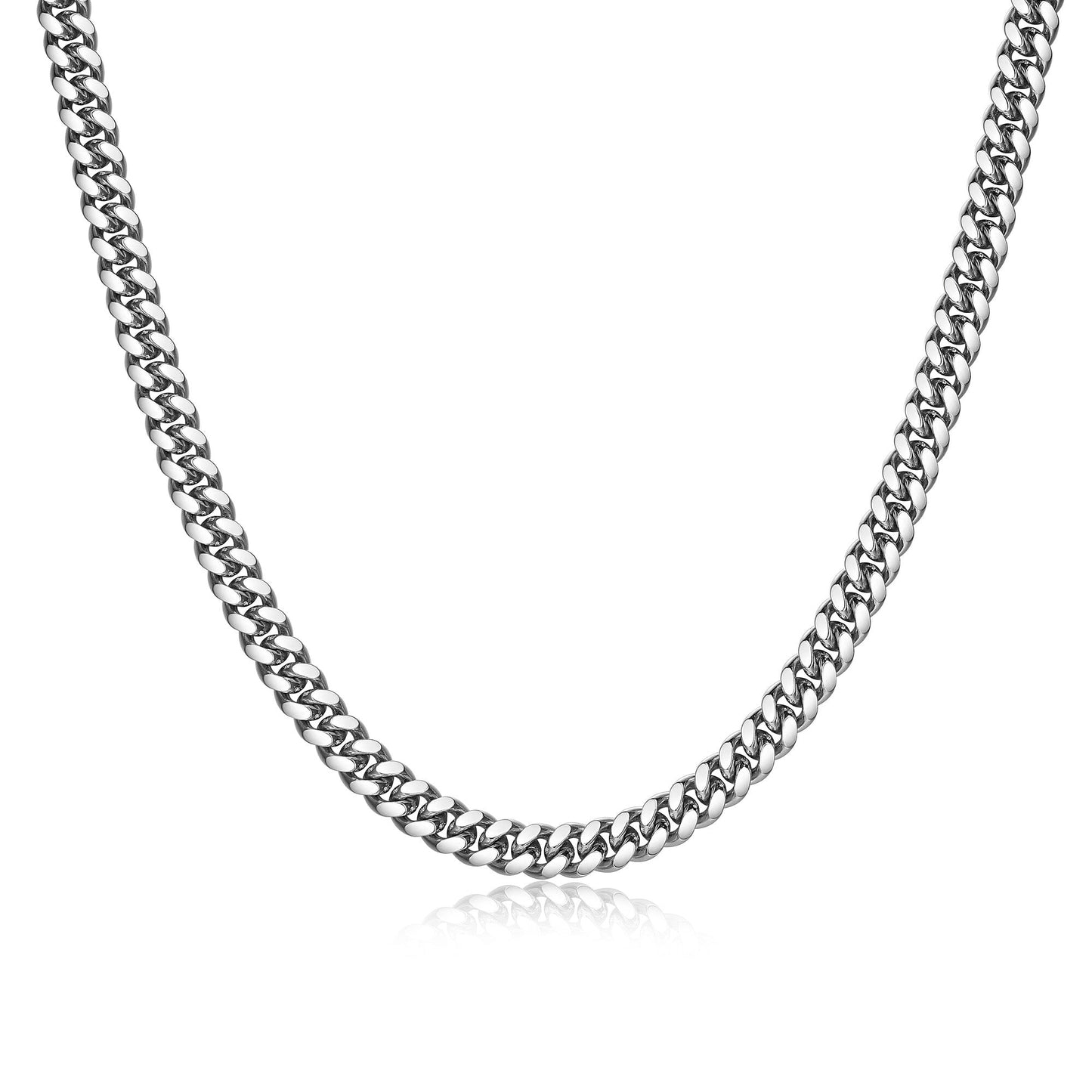 Italian Chain Rhodium Plated Oval Curb Necklace with Push Lock - 22" - UN32 | ethos