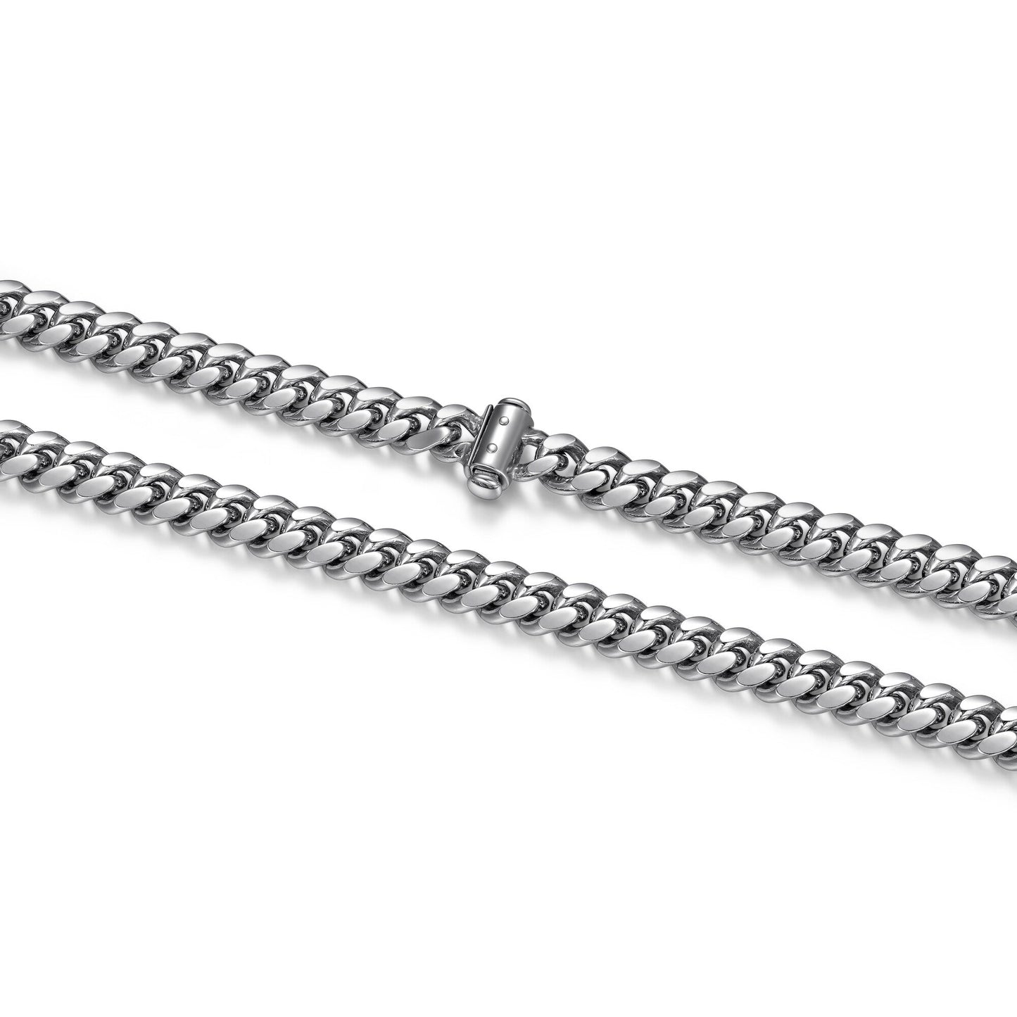 Italian Chain Rhodium Plated Oval Curb Necklace with Push Lock - 22" - UN32 | ethos
