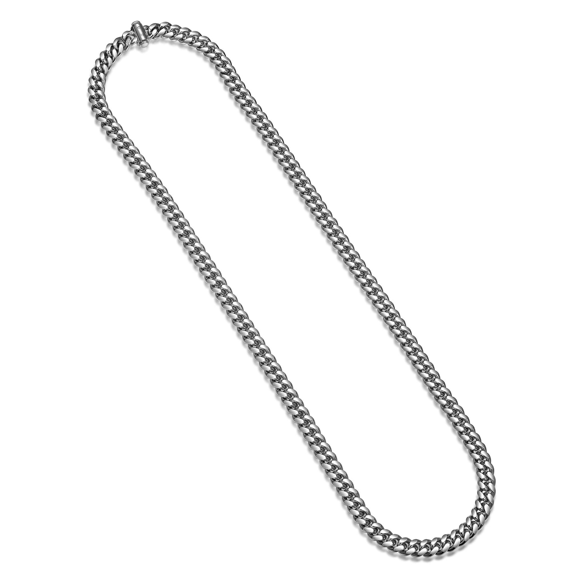 Italian Oval Curb Chain Necklace Rhodium-Plated Sterling Silver - 24" | ethos