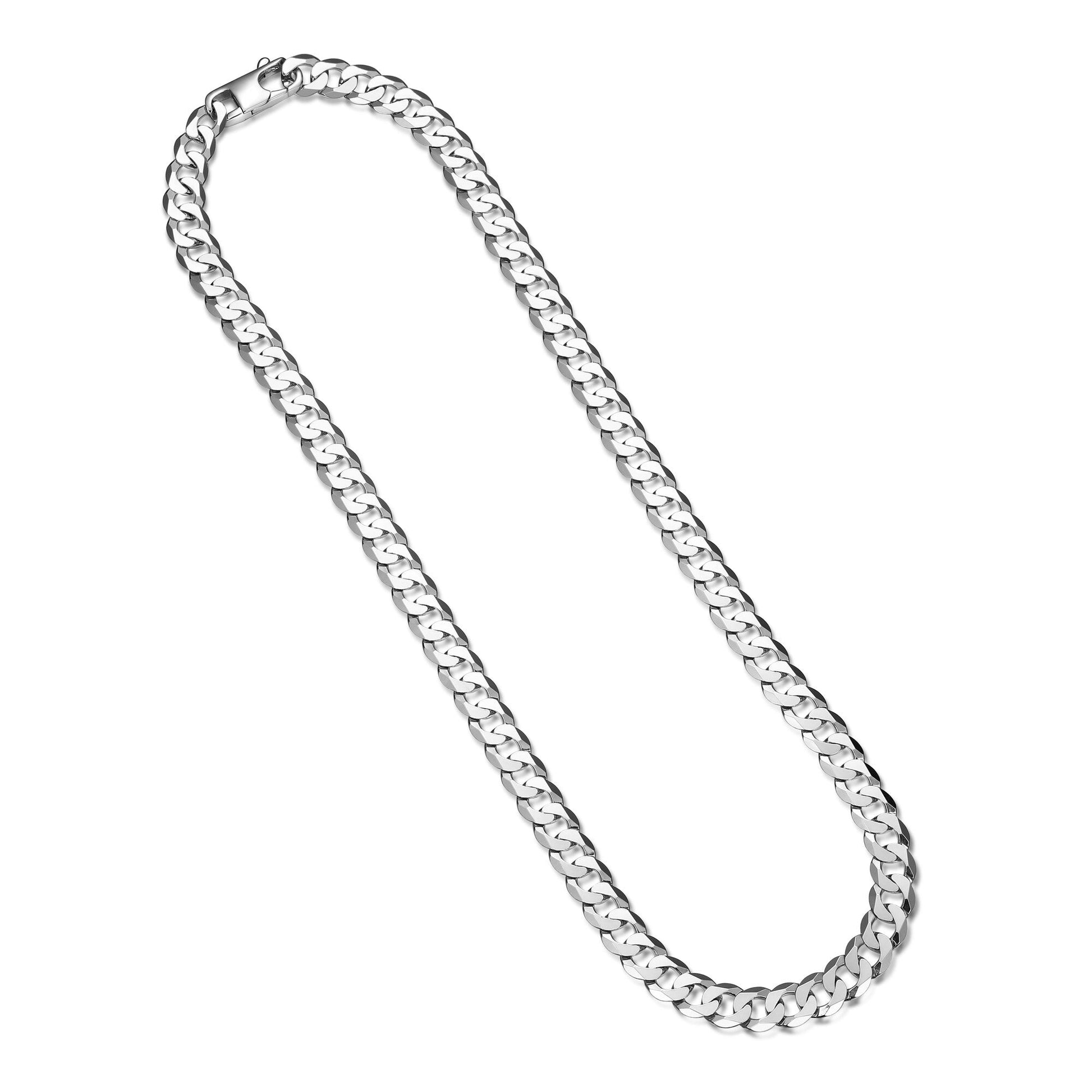 Italian Chain Rhodium Plated Flat Curb Necklace - 20" - UN33 | ethos