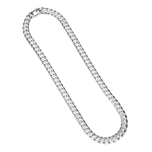 Italian Chain Rhodium Plated Flat Curb Necklace - 20" - UN33 | ethos
