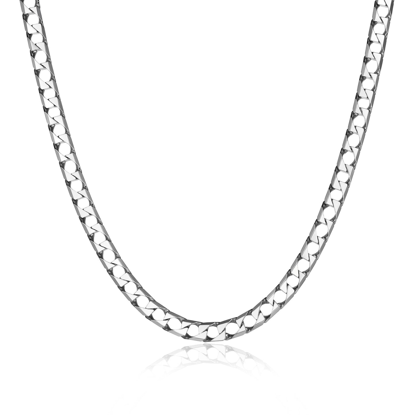Italian Chain Rhodium Plated Square Curb Necklace - 22" - UN34 | ethos