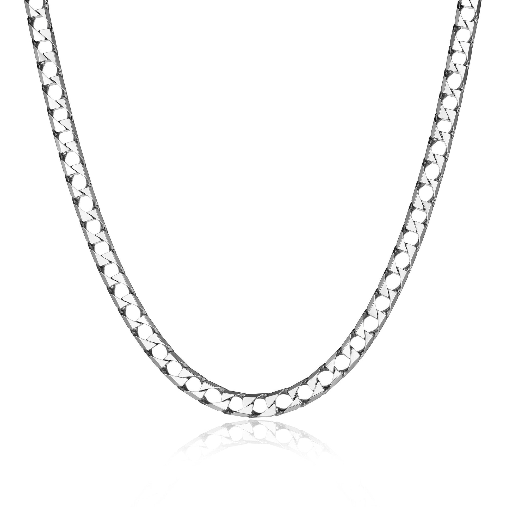 Italian Chain Rhodium Plated Square Curb Necklace - 22" - UN34 | ethos