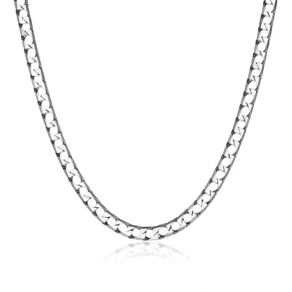 Italian Chain Rhodium Plated Square Curb Necklace - 22" - UN34 | ethos
