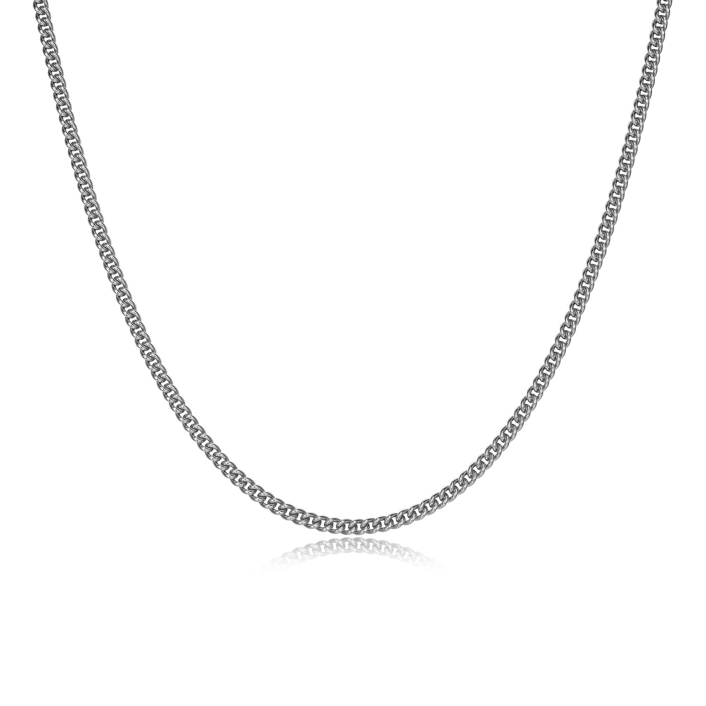 Italian Chain Rhodium Plated Curb Necklace - 20" - UN3520 | ethos